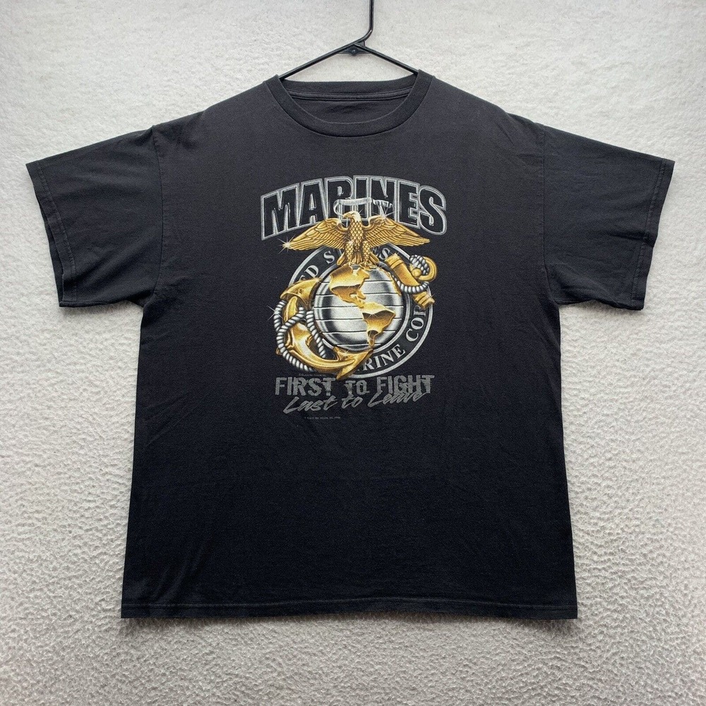 Marines Graphic T-Shirt Mens Large L Black First To Fight Armed Forces Military
